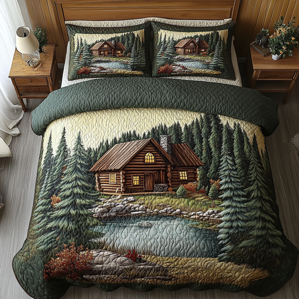 Log Cabin 3-delt quiltet sengetøjssæt NCU0VT90