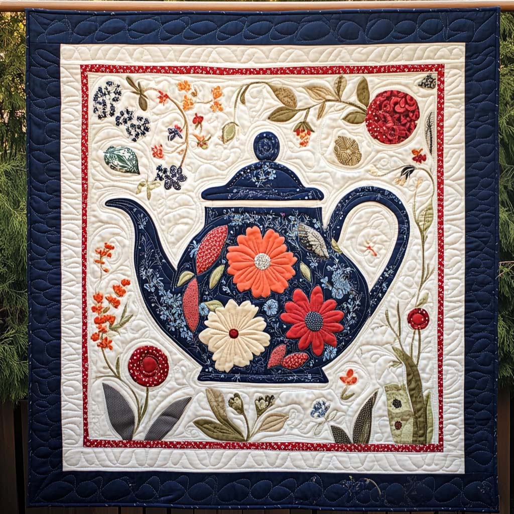 Navy Blossom Teapot Kunst Quilt Udstilling NCU0NT837