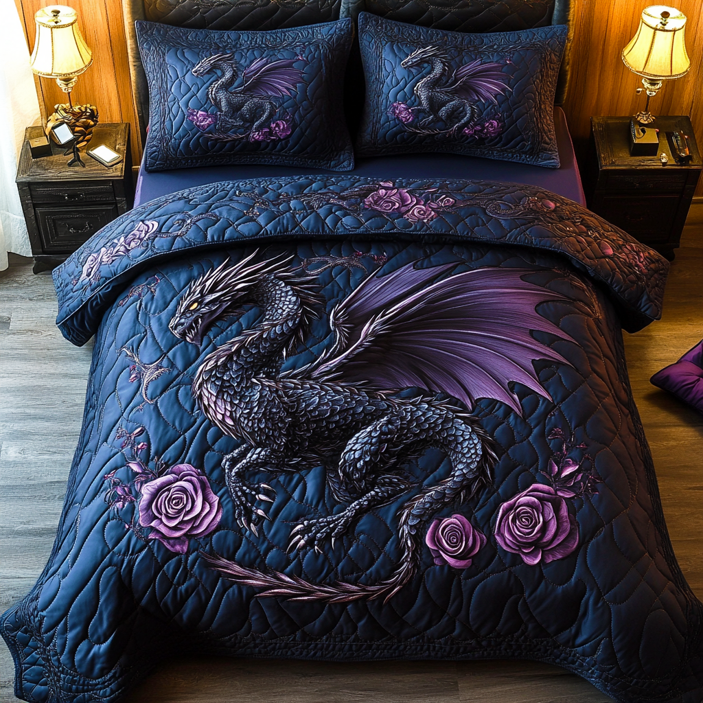 Obsidian Wyrm 3-delt Quiltet Sengetøj Sæt NCU0DV2505