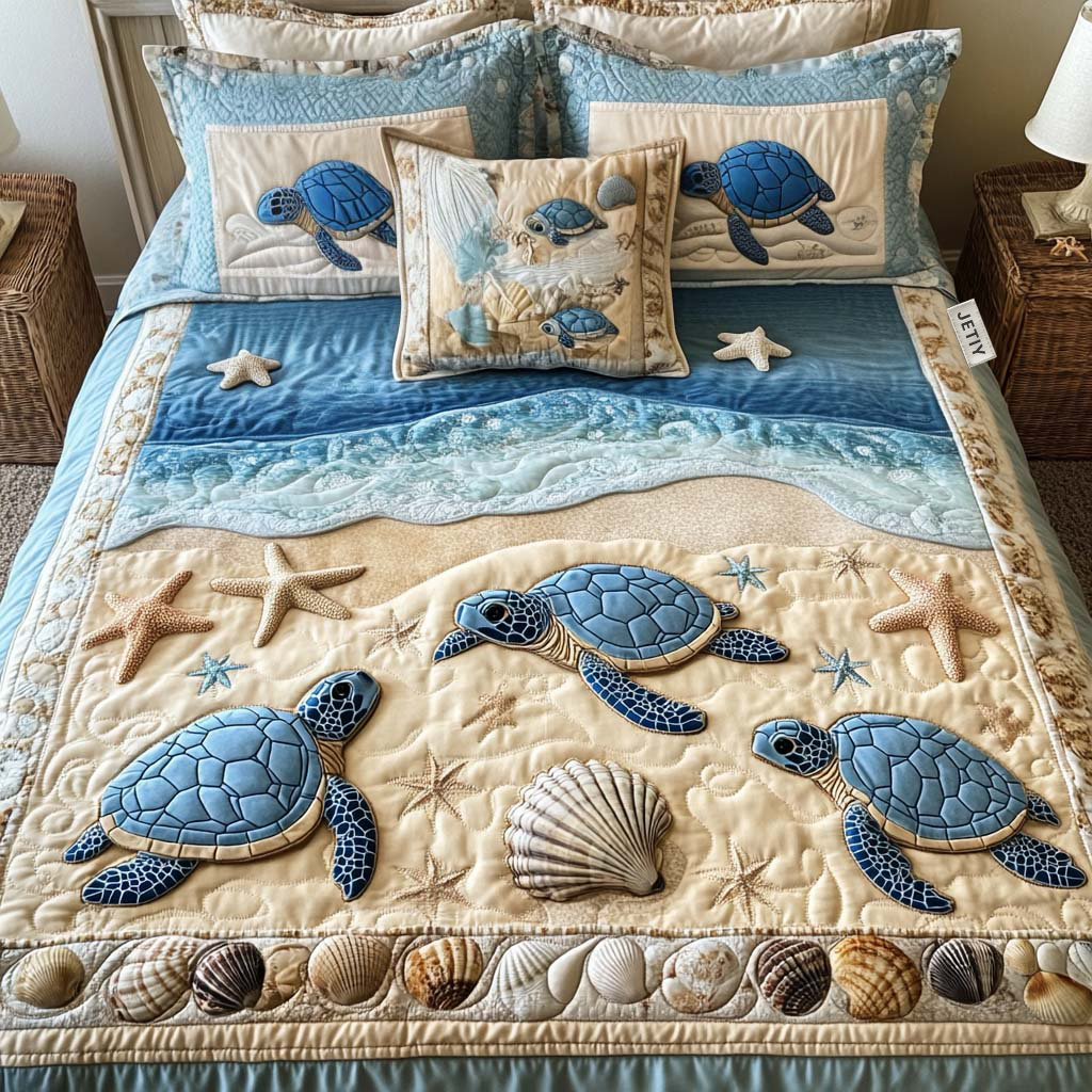 Ocean Waves 3-delt quiltet sengetøjssæt NCU0NT2149