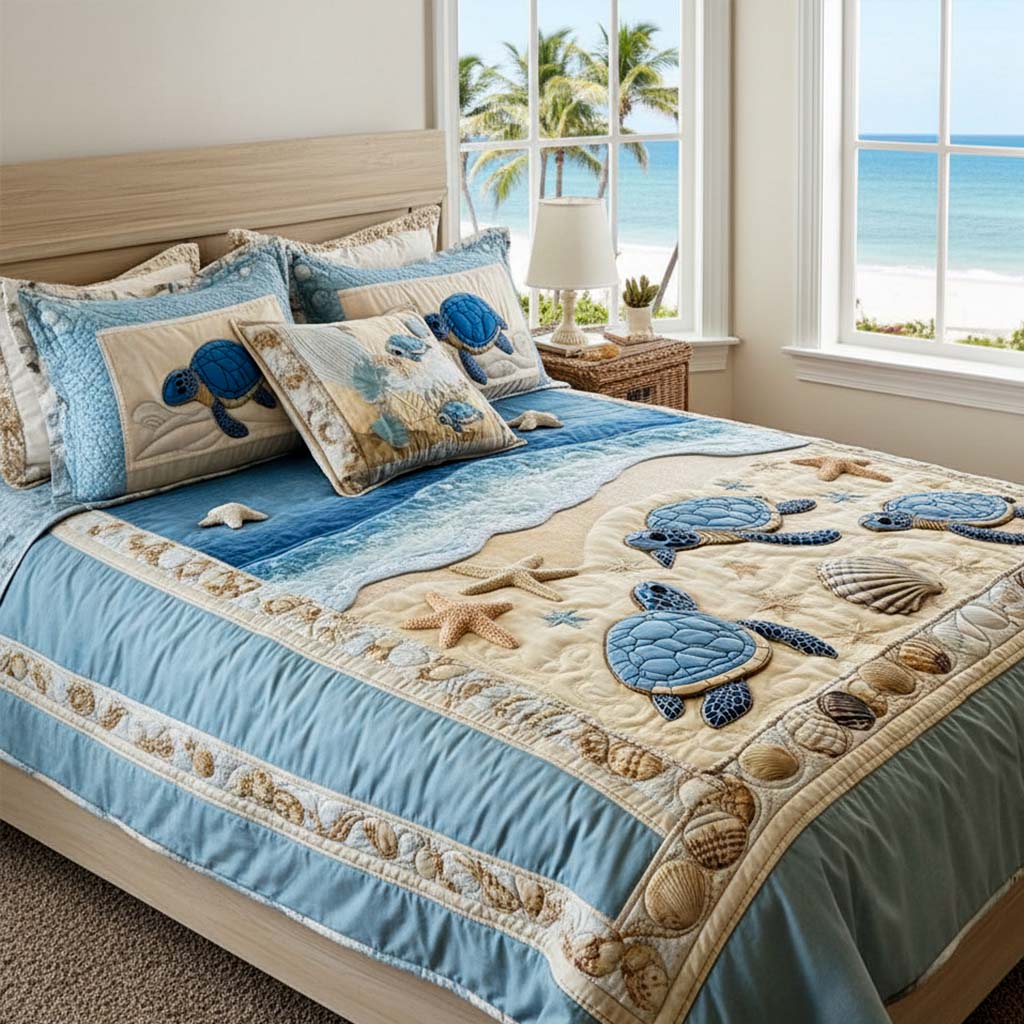 Ocean Waves 3-delt quiltet sengetøjssæt NCU0NT2149