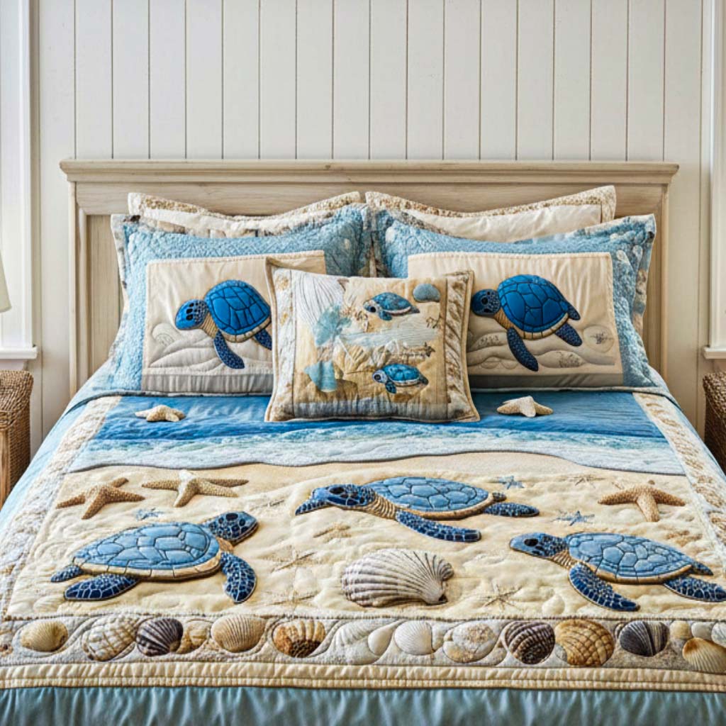 Ocean Waves 3-delt quiltet sengetøjssæt NCU0NT2149