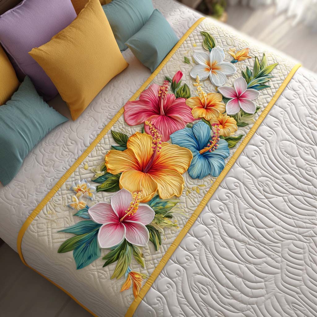 Pastel Hibiscus Quiltet Sengetæppe NCU0NT8589