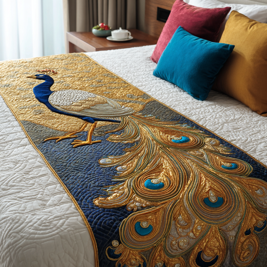 Påfuglefjer Quilted Bed Runner NCU0DK8902