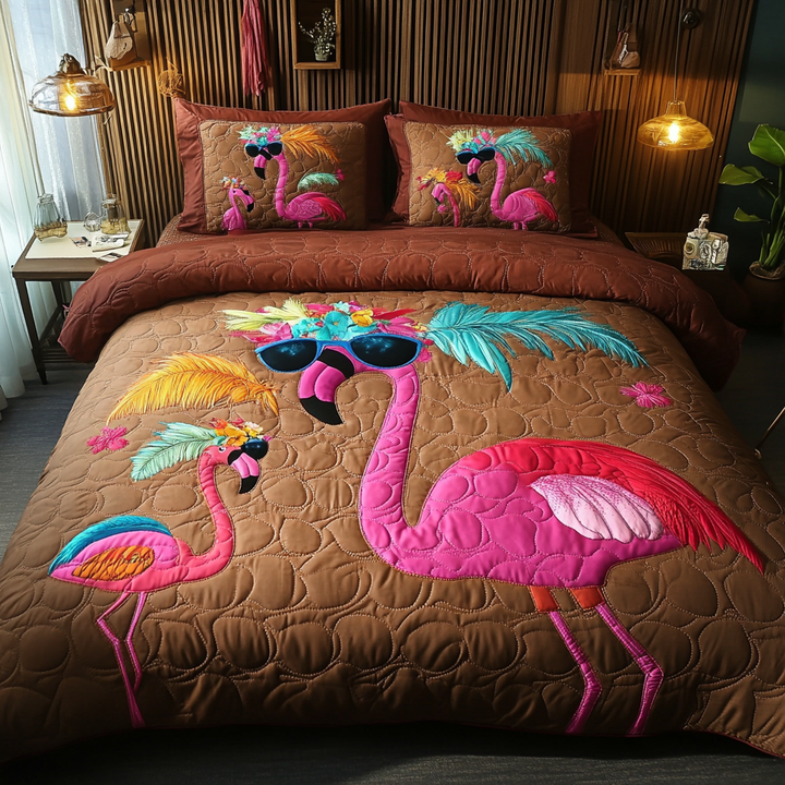 Flamingo 3-delt quiltet sengetøjssæt NCU0VT166