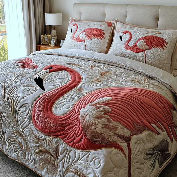 Flamingo 3-delt quiltet sengetøjssæt NCU0VT166