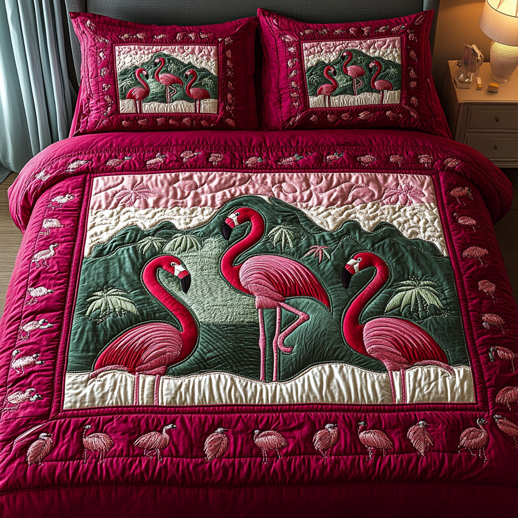 Pink Sunset 3-delt quiltet sengetøjssæt NCU0DK2455