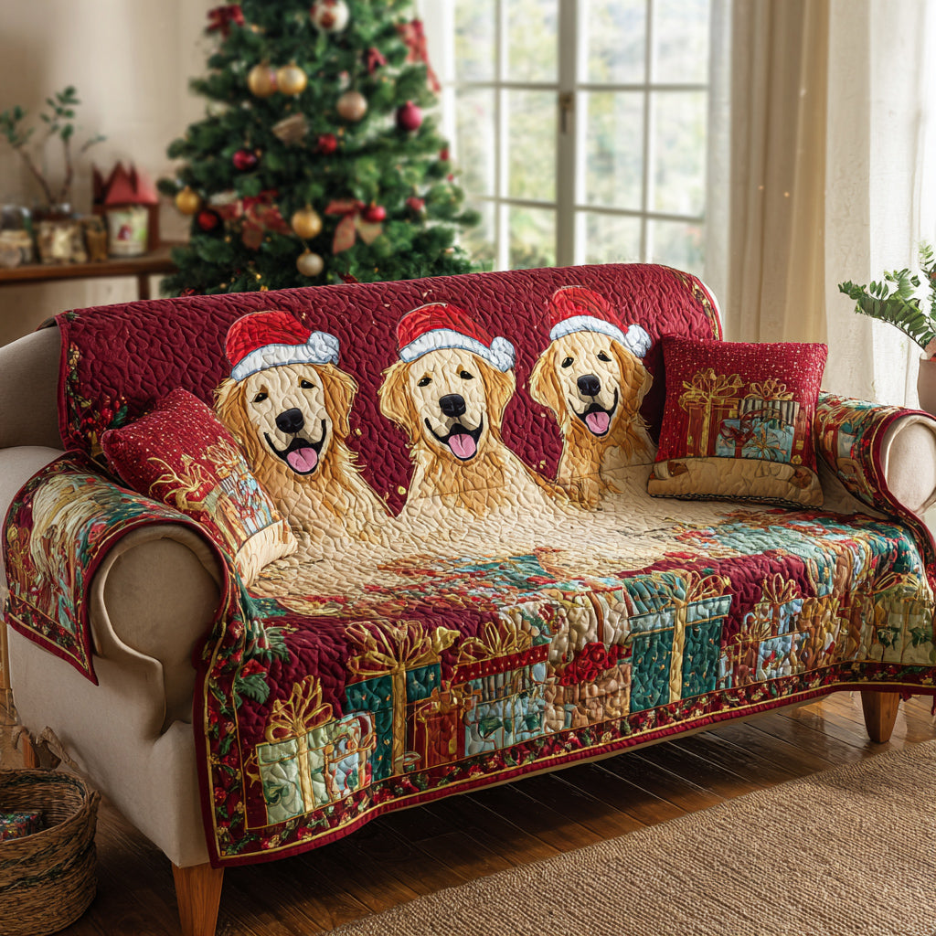 Præsenterer Golden Retriever Quilted Sofa Cover NCU0HH980