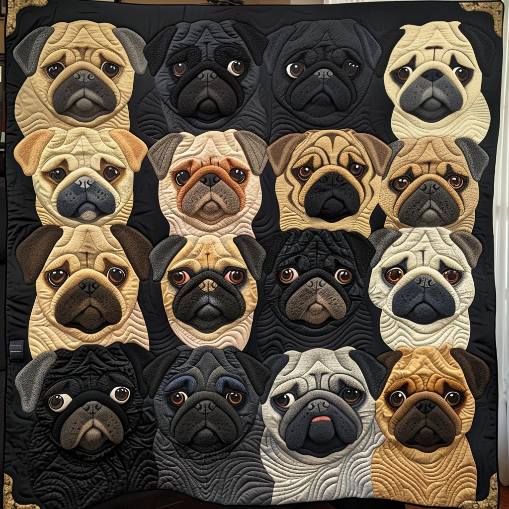 Pug Garden Quiltet Tæppe NCU0DV300