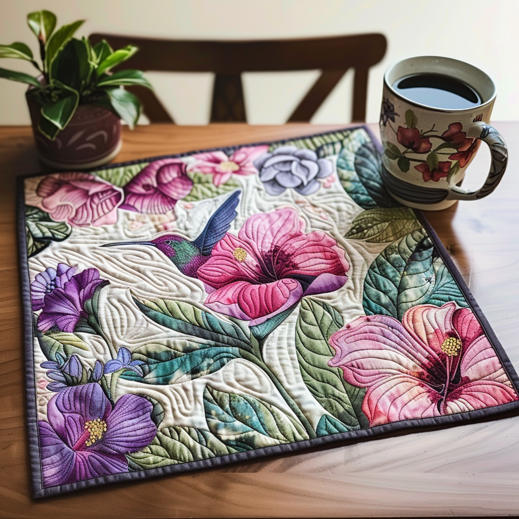 Lilla Kolibri Blomster Quilted Bordskåner NCU0TL044
