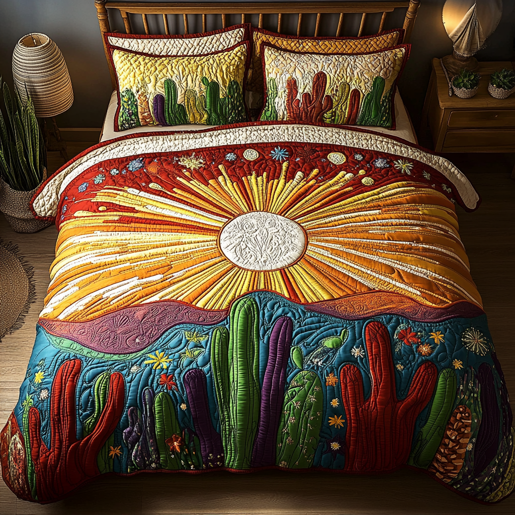 Cactus Sunset 3-delt quiltet sengetøjssæt NCU0VT118