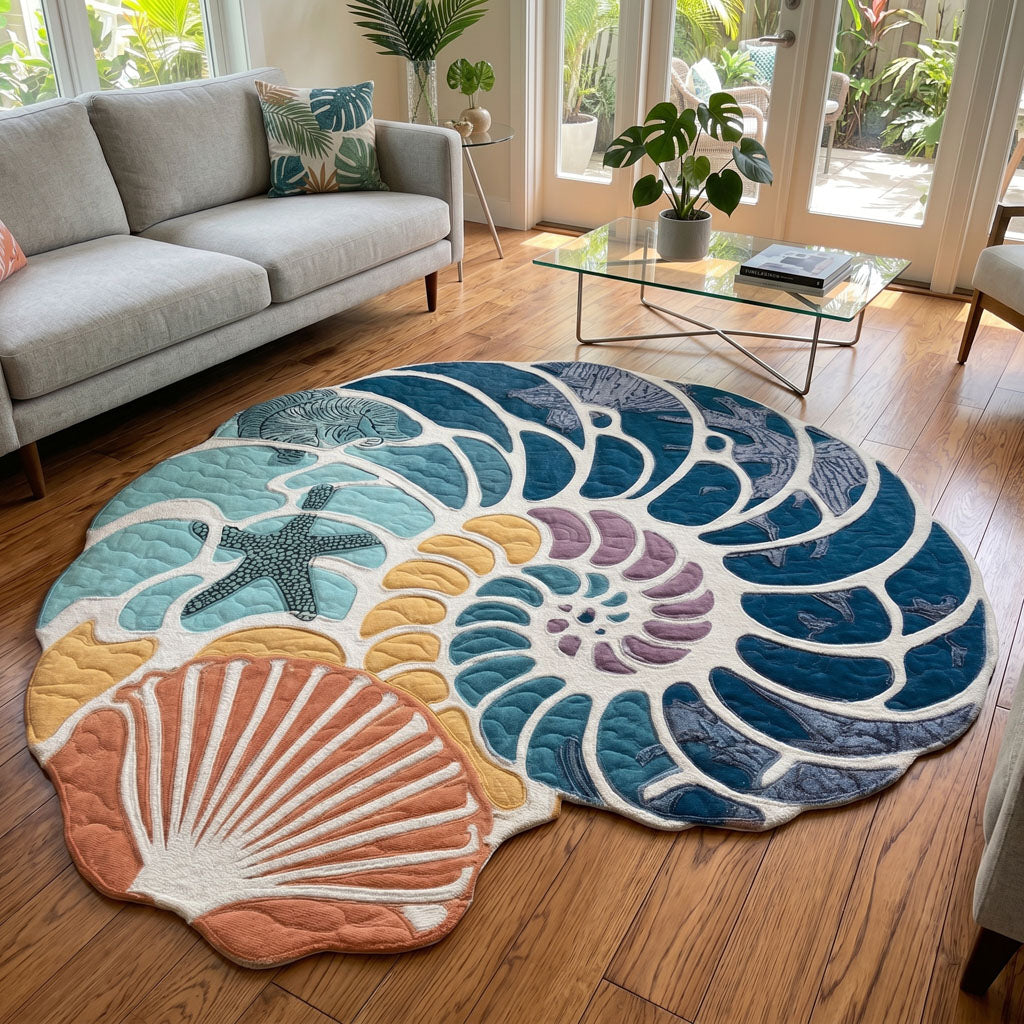 Sapphire Seashell Custom Shape Area Rug NCU0PT11685