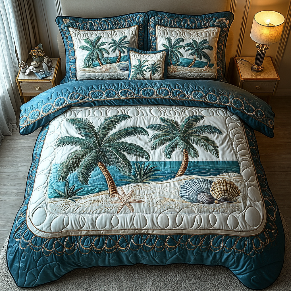 Seashells Palm 3-delt quiltet sengetøjssæt NCU0DV4446