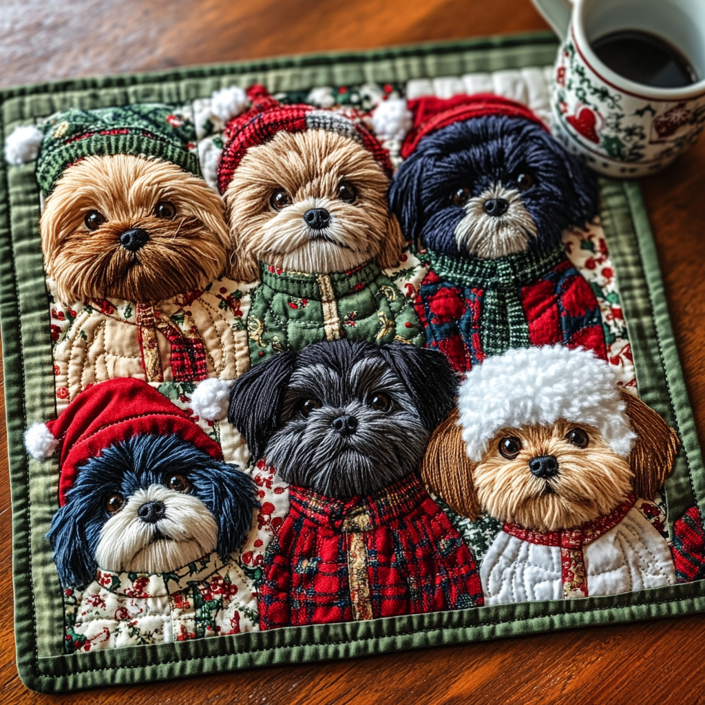 Shih Tzu Vinter Wonderland Quilted Bordskåner NCU0DV2139