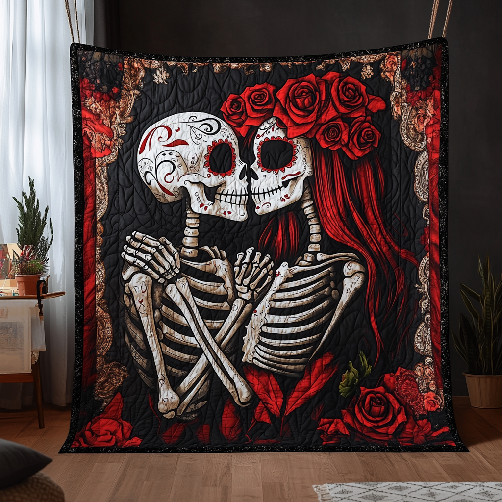 Skeletpar Halloween Quiltet Tæppe NCU0PD569