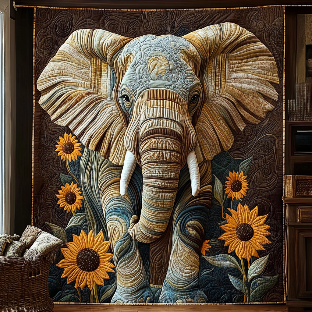 Solblomst Elefant Quiltet Tæppe NCU0DV1109