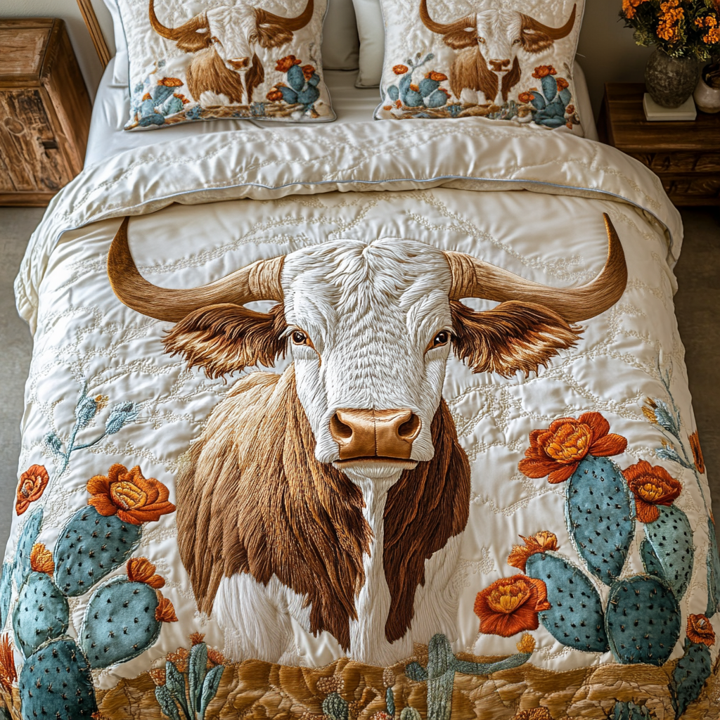 Texas Longhorn 3-delt quiltet sengetøjssæt NCU0VH5196