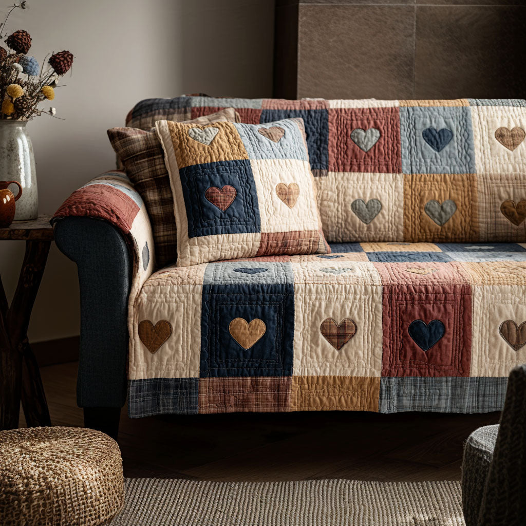 Tidløse Hjerter Quiltet Sofa Dække NCU0NT11888
