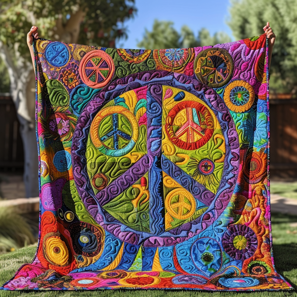 Trippy Fredssymbol Quiltet Tæppe NCU0TH358