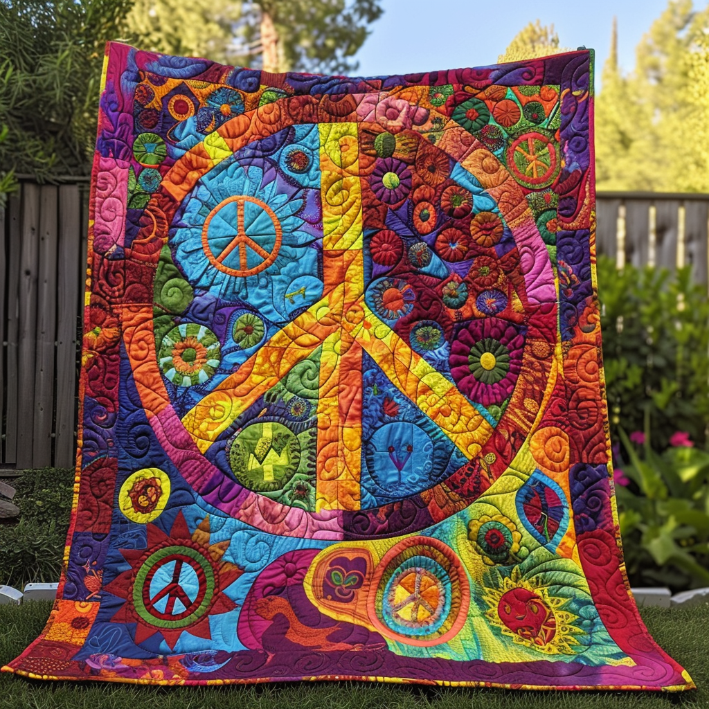 Vibrant Peace Sign Quiltet Tæppe NCU0TH359