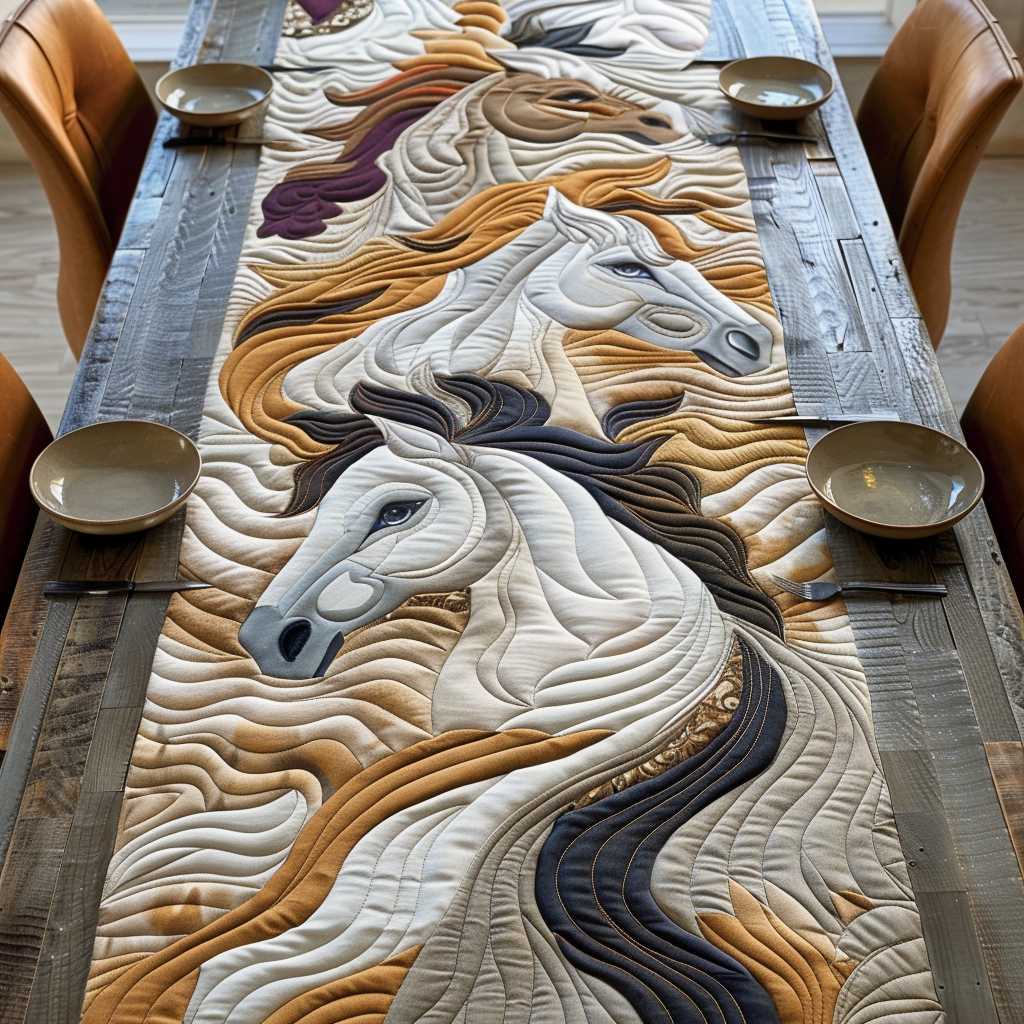 Vibrant Hvid Hest Quilted Bordløber NCU0PD215