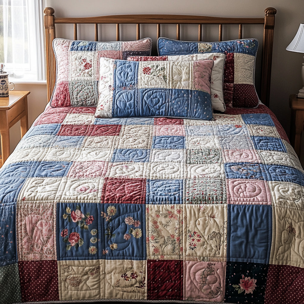Patchwork 3-delt quiltet sengetøjssæt NCU0VT100