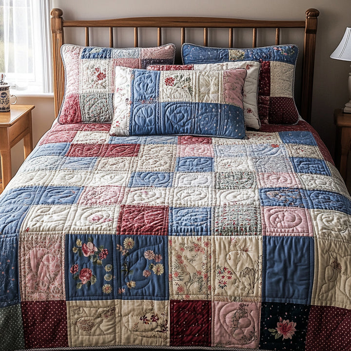 Patchwork 3-delt quiltet sengetøjssæt NCU0VT100