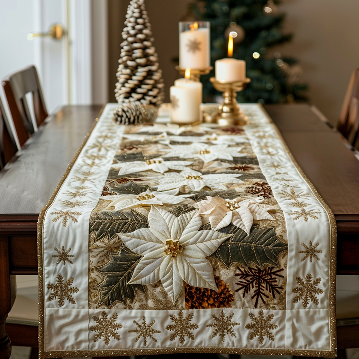 Hvide Poinsettia Blomster Quilted Bordløber NCU0DV2129