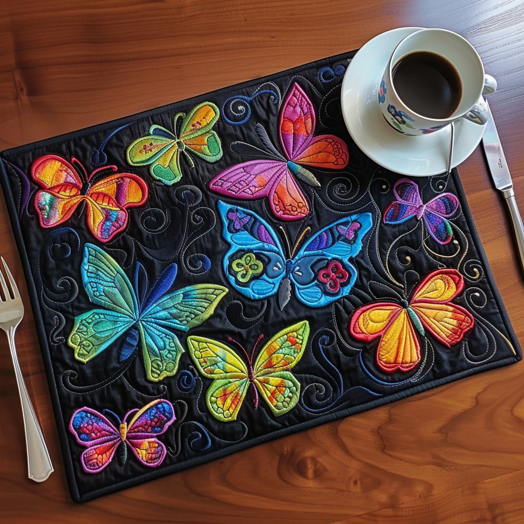 Farverige Sommerfugle Quilted Bordskåner NCU0TH001