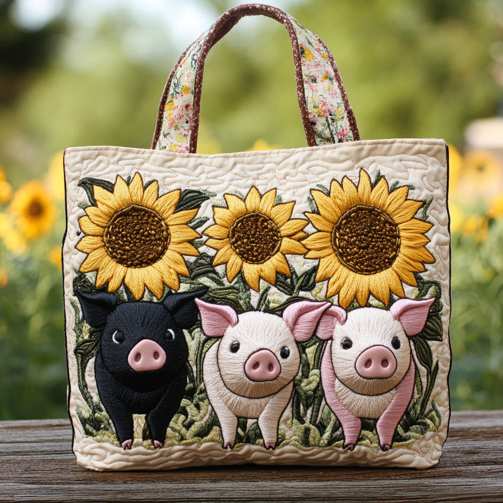 Svin og Solsikke CW0801016CL Quiltet Tote Bag