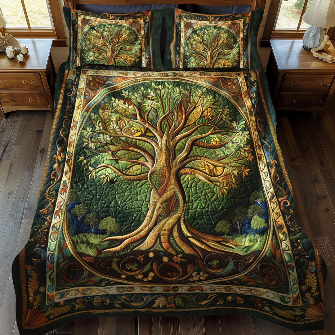 Vibrant Tree of Life 3-delt quiltet sengetøjssæt NCU0PD044