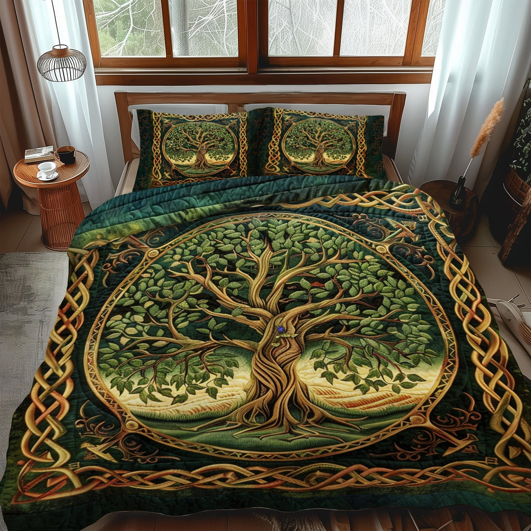 Majestætisk Livets Træ Keltisk 3-Delt Quiltet Sengetøjssæt NCU0PD046