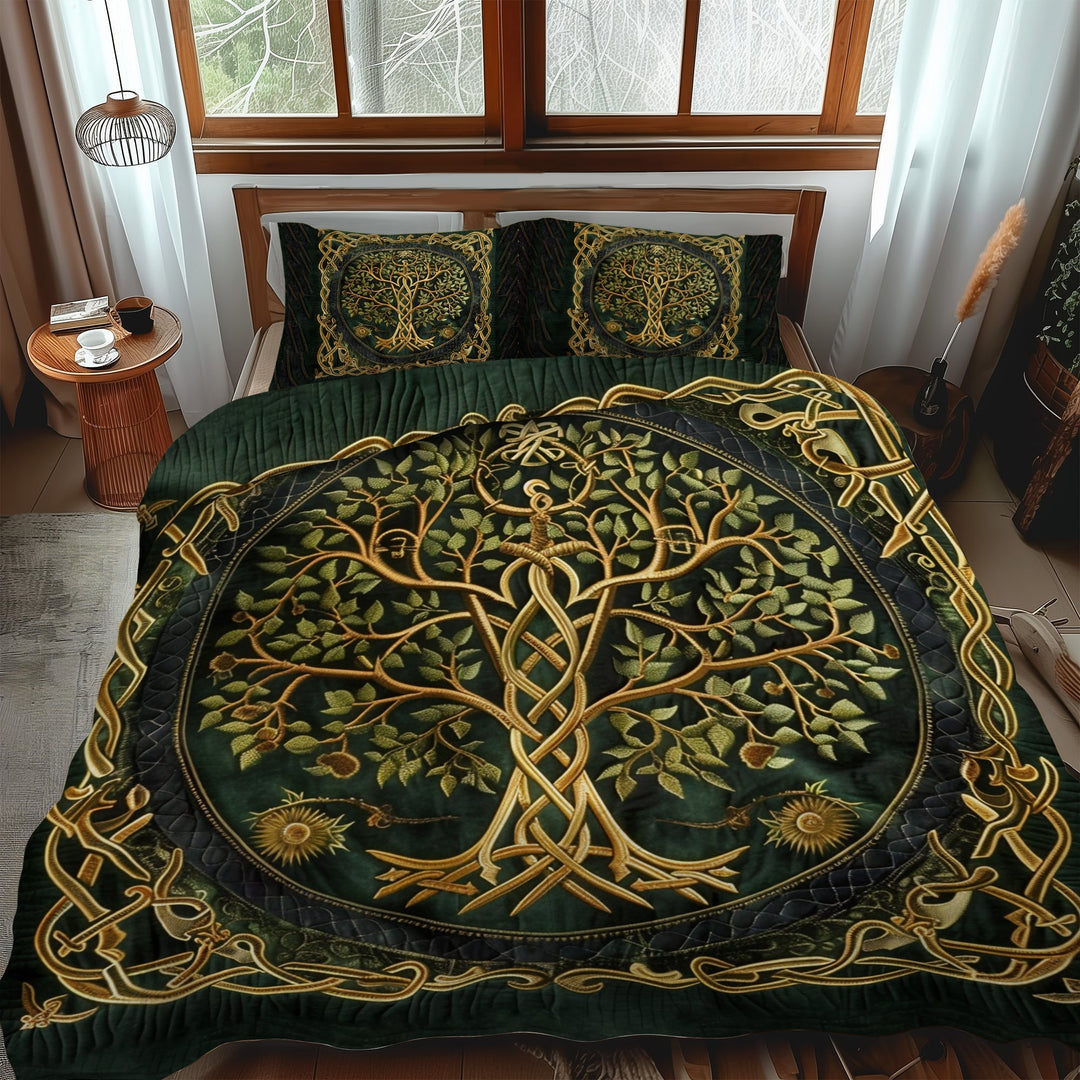 Celtic Heritage Tree of Life 3-delt quiltet sengetøjssæt NCU0PD039