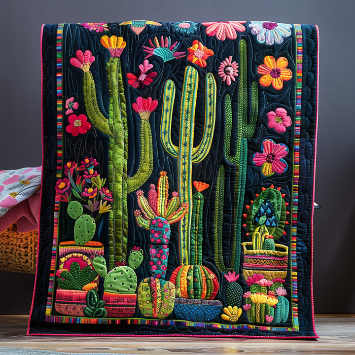 Blomstrende Kaktus Vibrant Quiltet Tæppe NCU0PD015