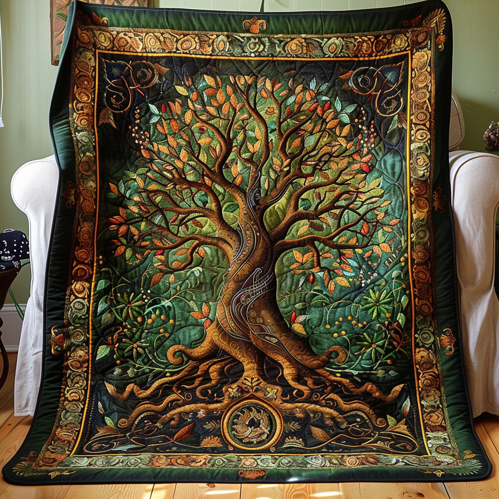 Artisan Celtic Knot Tree of Life Quiltet Tæppe NCU0PD038