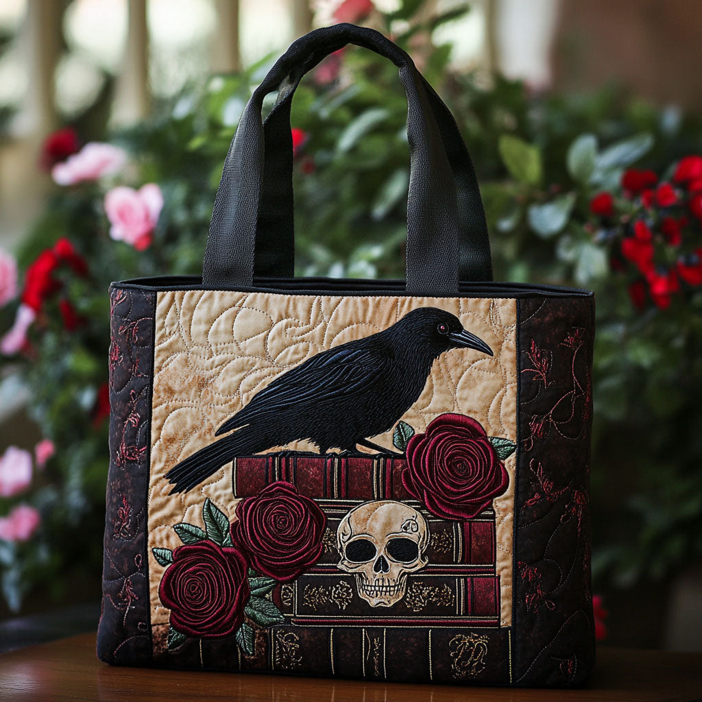 Mystisk Raven Skull CW0901006CL Quilted Tote Bag