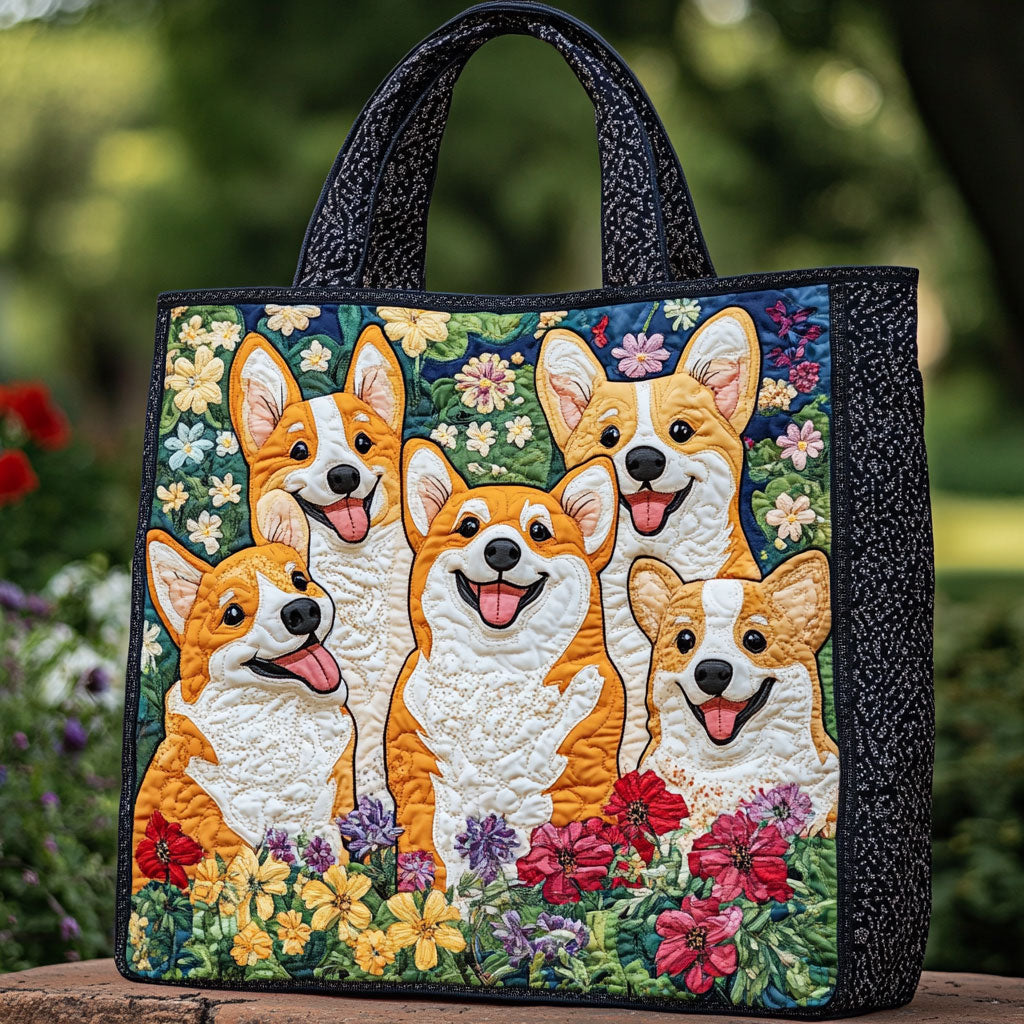 Blomstrende Corgi WN2209005CL Quiltet Tote Bag