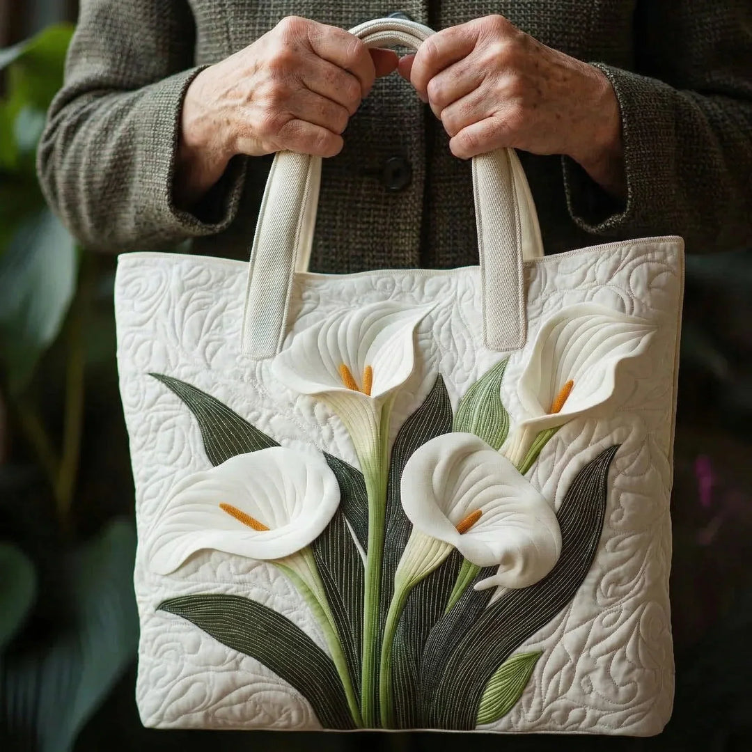 Quiltet Tote Bag - Hvide Kalla Liljer