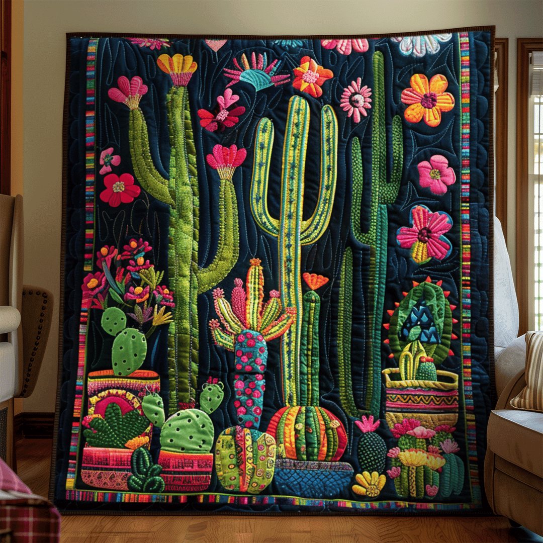 Blomstrende Kaktus Vibrant Quiltet Tæppe NCU0PD015