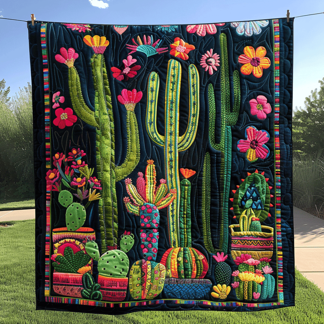 Blomstrende Kaktus Vibrant Quiltet Tæppe NCU0PD015